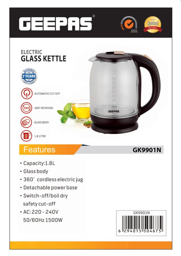 ELECTRIC KETTLE GLASS 1.8L-GEEPAS-MODEL-GK9901