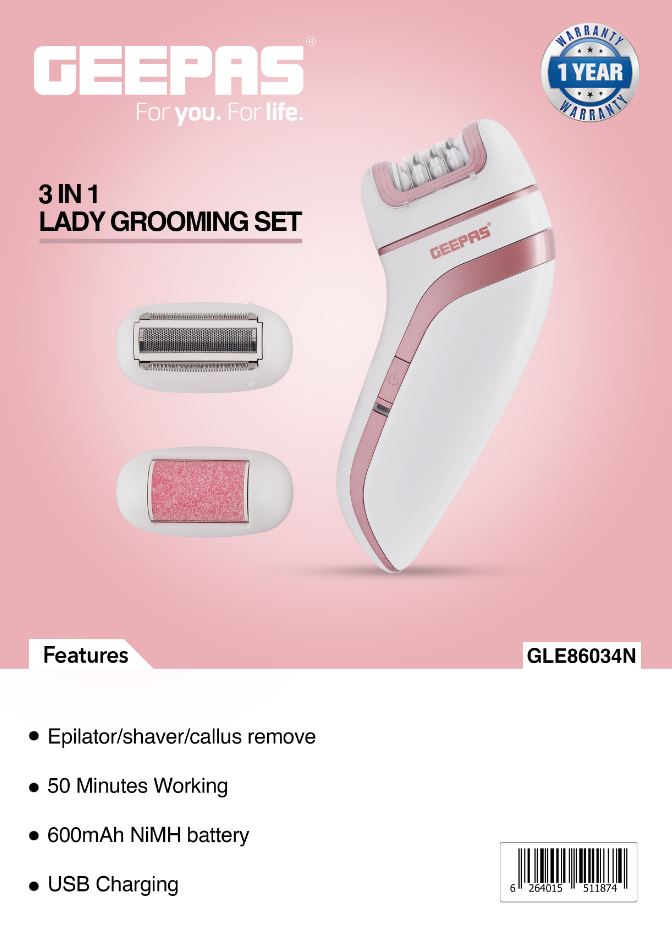 LADIES EPILATOR MULTIFUNCTION AND PORTABLE-GEEPAS-MODEL-GLE86034