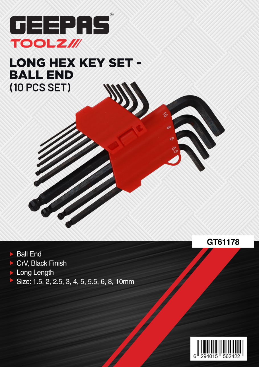 Long Hex key Set - Ball end 1x40