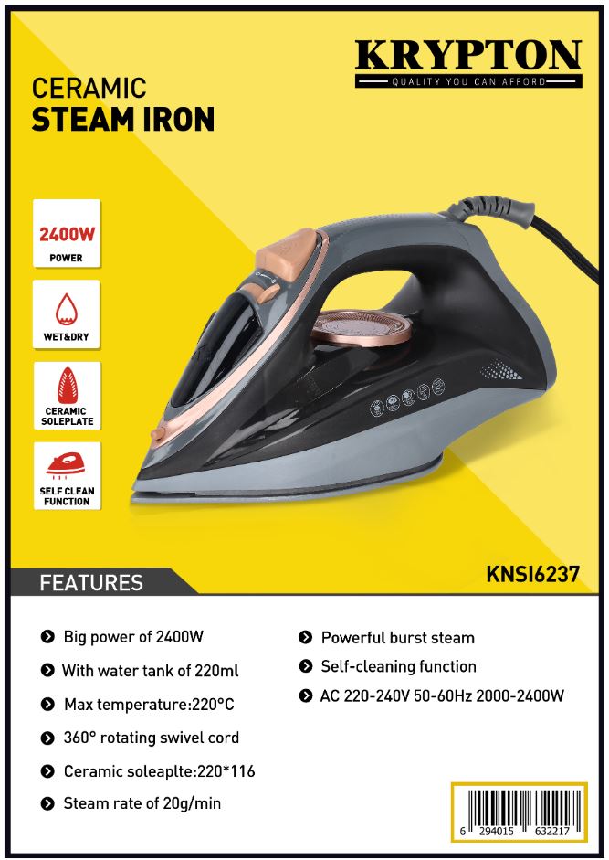 Steam Iron/ceramic Sole plate-KRYPTON-MODEL-KNSI6237
