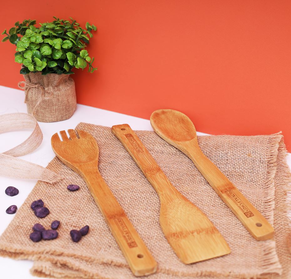 مجموعة أدوات مطبخ من الخيزران مكونة من 3 قطع