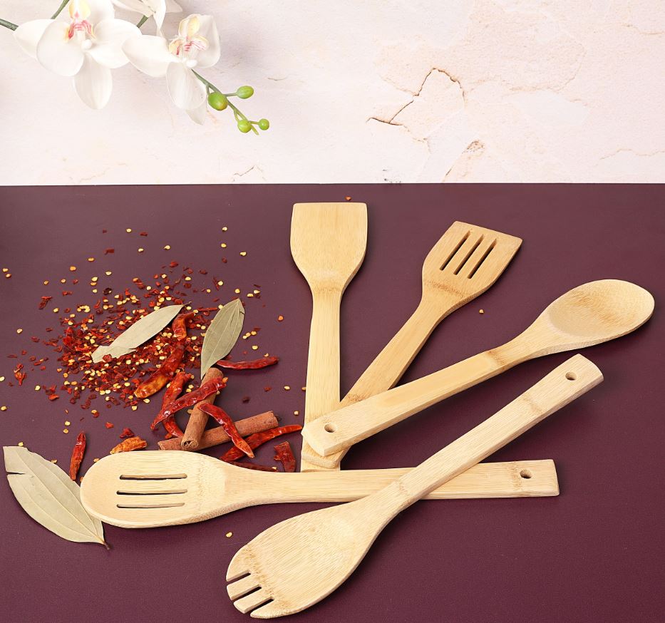 مجموعة أدوات مطبخ من الخيزران مكونة من 5 قطع