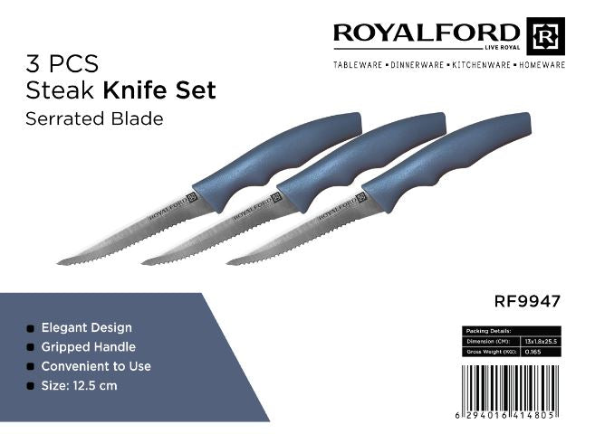 مجموعة سكاكين شرائح اللحم 3 قطع، 12.5 سم، بشفرة مسننة