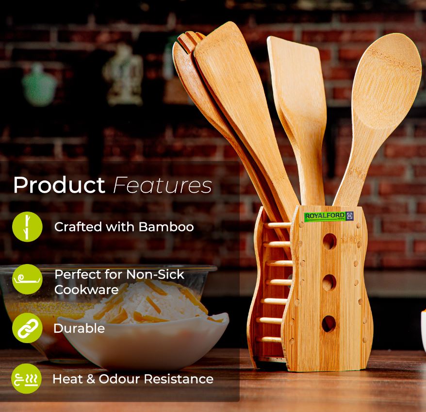 5 قطع من أدوات المطبخ المصنوعة من الخيزران مقاس 1 × 60