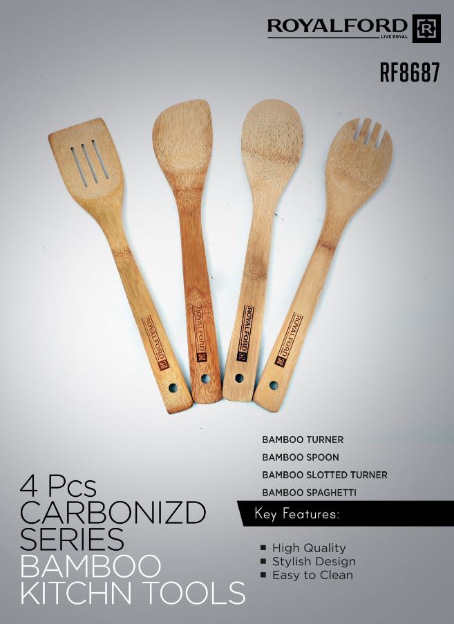 '4 قطع من أدوات المطبخ المصنوعة من الخيزران الكربوني