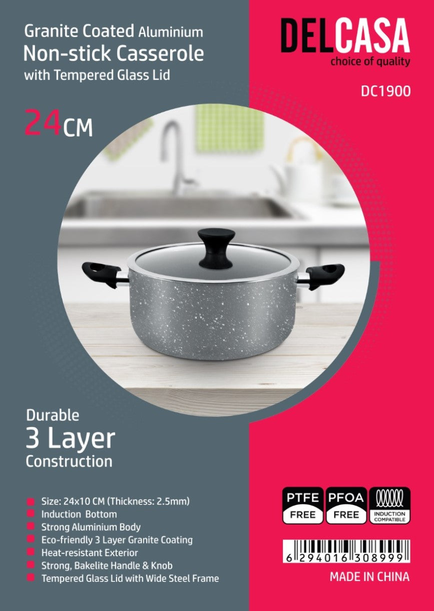 طاجن جرانيت مغلف بغطاء زجاجي مقاس 24 سم (1×4)