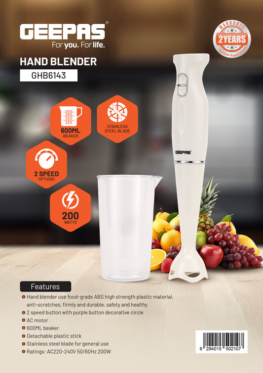 HAND BLENDER 200W, 2SPEED, GEEPAS-MODEL-GHB6143