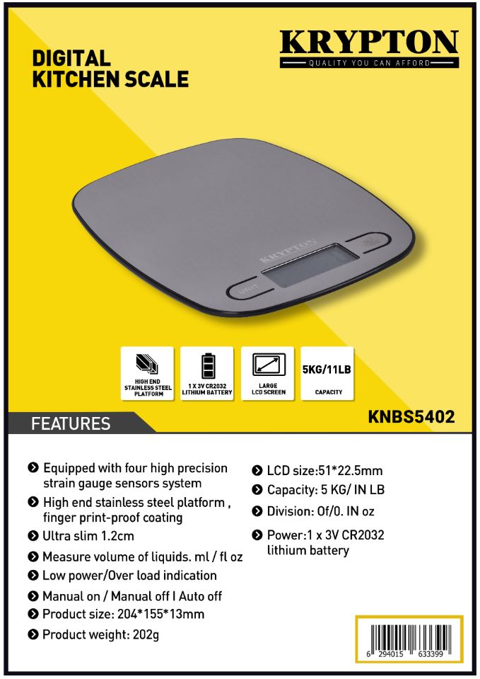 KITCHEN SCALE DIGITAL -KRYPTON-MODEL-KNBS5402